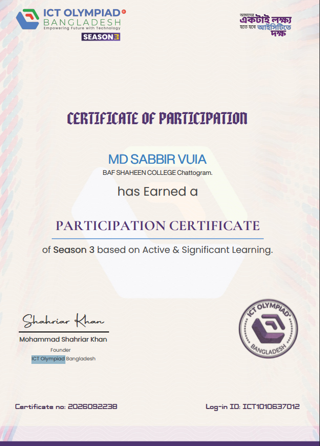 PARTICIPATION CERTIFICATE - Season 3